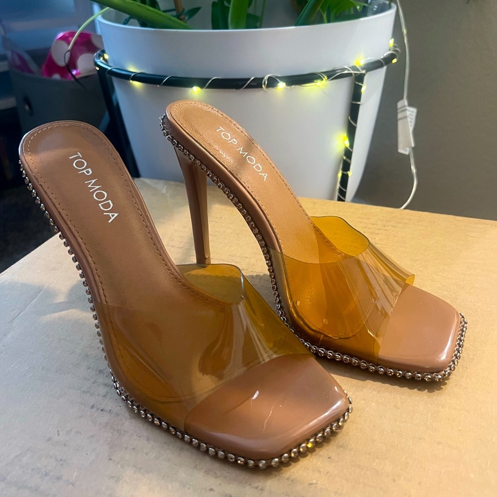 Brown Sparkly Sandal Heels